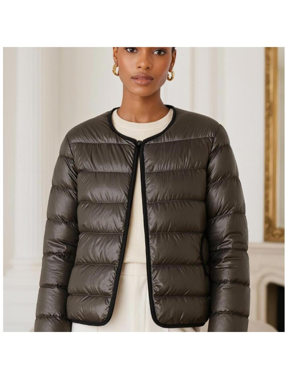 Hoss Intropia Metallic Gray & Black Lightweight Down Puffer Jacket EU 40 / US 10
